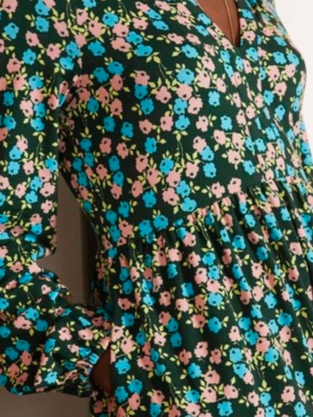 Boden Teal Floral Long Sleeve Midi Dress